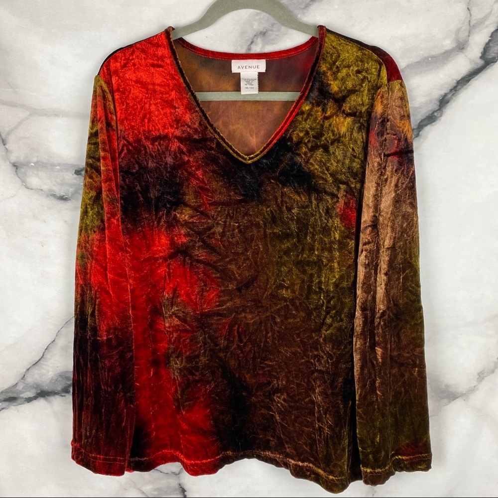 Avenue Red and Green Crushed Velvet Top